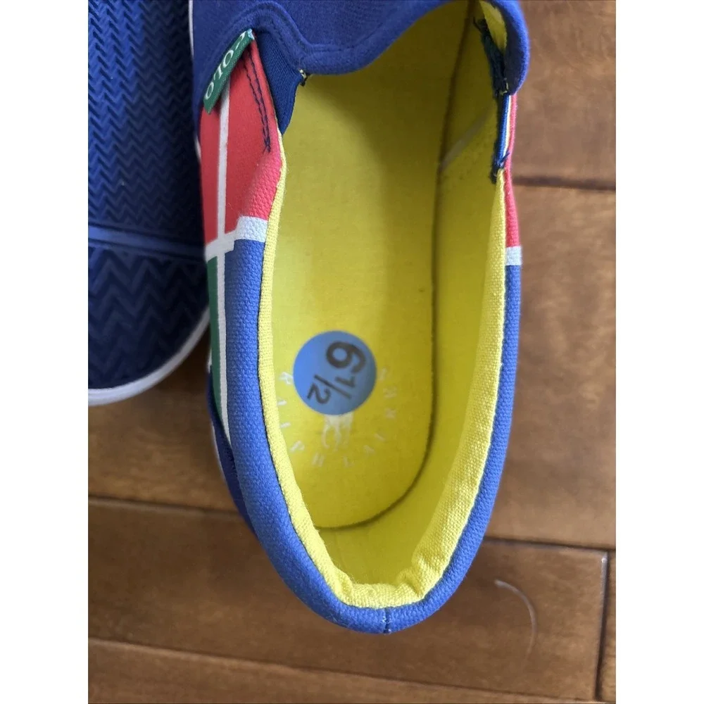 POLO RALPH LAUREN RL-93 Blue White Slip On Loafers Canvas Boat Shoes Mens Sz 6.5
